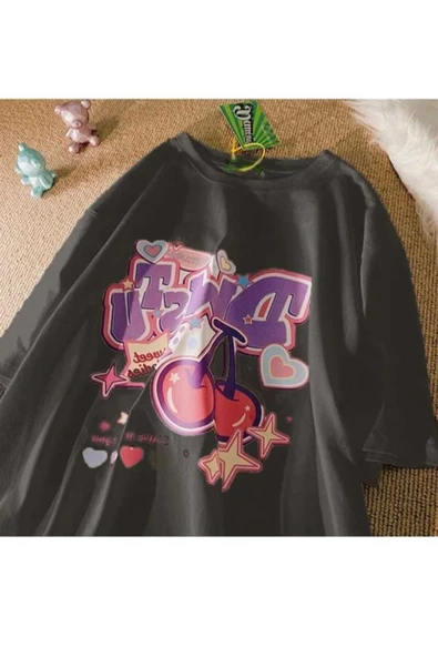 KOZİA OUTDOORS malkoçbey vişne baskılı oversize unisex basic t-şhirt - Resim 3