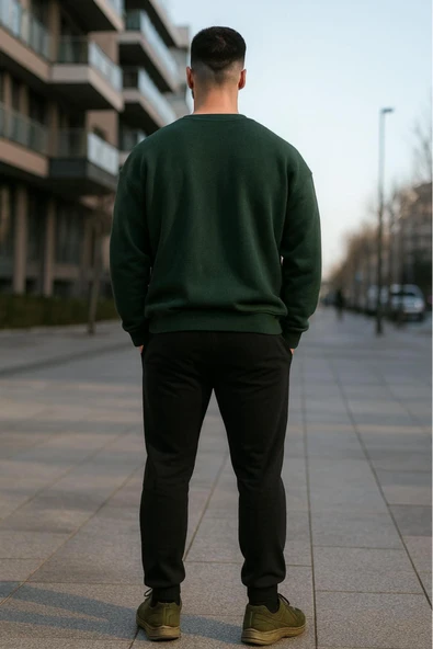 KOZİA OUTDOORS BLACK bisiklet yaka baskılı oversize erkek sweaşhirt - Resim 10