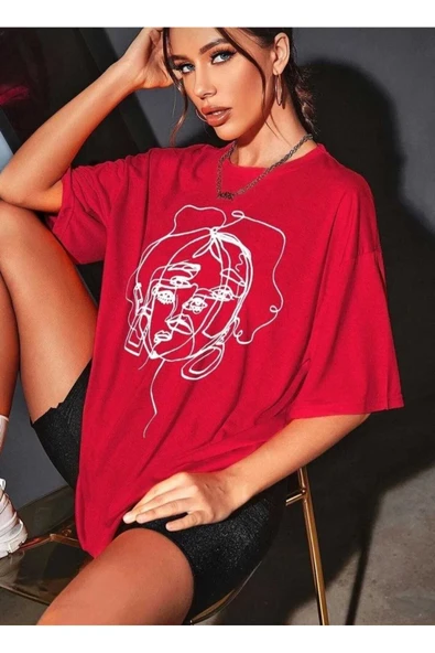 KOZİA OUTDOORS malkoçbey kadın yüz  figür detaylı basic oversize unisex  t-şhirt - Resim 5