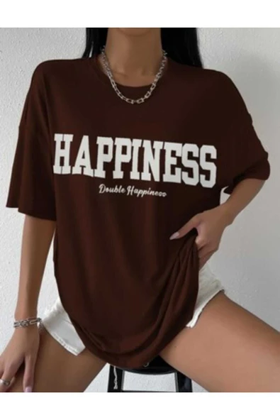 KOZİA OUTDOORS MALKOÇBEY  HAPPINNES BASKILI OVERSİZE UNİSEX BASİC T-ŞHİRT - Resim 3