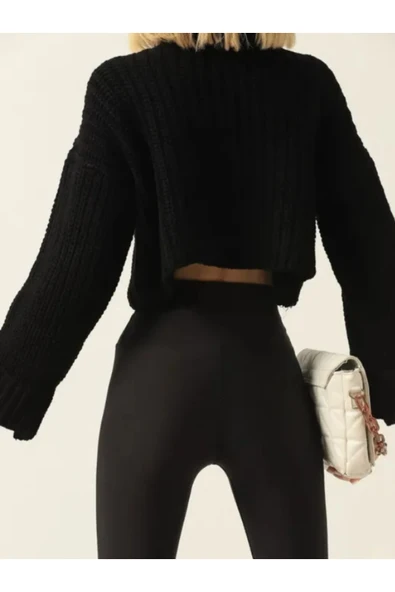 MaLkoç Bey Kadın Balıkçı Yaka Crop Parmak Detaylı Triko - Resim 2