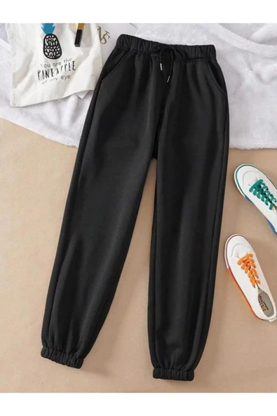 blackbonds Unisex 3 İplik Şardonlu Düz Yüksel Bel Lastikli Paça Cepli Jogger Eşofman Altı - Resim 9