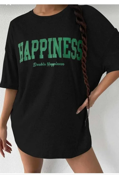 KOZİA OUTDOORS Happiness Yazı Baskılı Rahat Kalıp Oversize Tişört - Resim 2