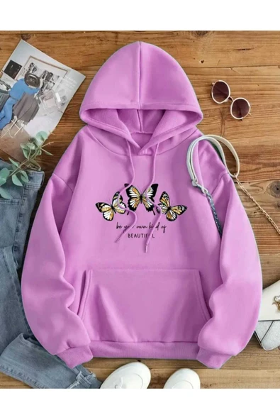 KOZİA OUTDOORS malkoçbey beautıful 3 kelebek baskılı kapüşonlu sweatşhirt - Resim 8