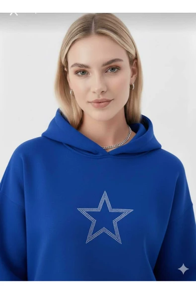 blackbonds 2 İplik Kalın Şardonlu Yıldız Taş Baskılı Oversize Hoodie - Resim 8