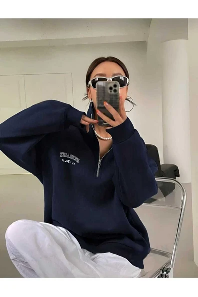 KOZİA OUTDOORS malkoçbey  nebraska baskılı dik yakalı fermuarlı oversize unisex sweatshirt - Resim 2