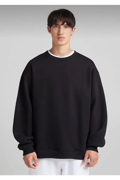 Behalf Impavido Pamuklu Unisex Oversize Basic Beyaz Bisiklet Yaka Sweatshirt ürün görseli
