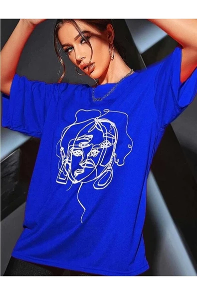 KOZİA OUTDOORS malkoçbey kadın yüz  figür detaylı basic oversize unisex  t-şhirt - Resim 3