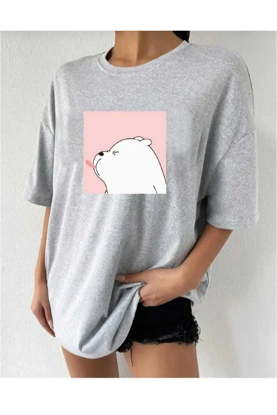 KOZİA OUTDOORS malkoçbey sevimli ayı baskılı oversize basic t-şhirt - Resim 4