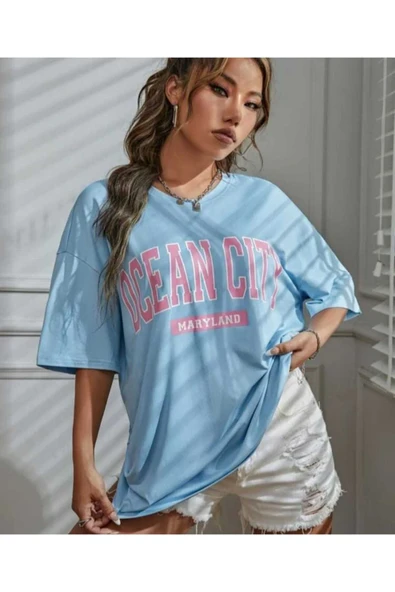 KOZİA OUTDOORS malkoçbey ocean city baskılı oversize unisex basic t-şhirt - Resim 4