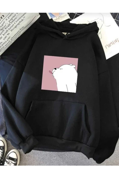 KOZİA OUTDOORS malkoçbey white bear baskılı kapüsonlu oversize unisex swetşhirt - Resim 5