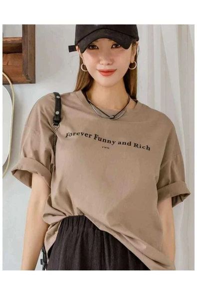 KOZİA OUTDOORS malkocbey forever  baskılı acık kahve oversize unisex t-şhirt ürün görseli