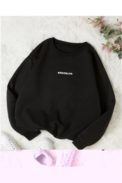 LEONE Siyah Sweat Brooklyn Baskılı Oversize - Resim 2