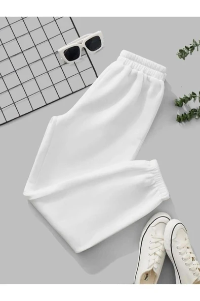 blackbonds Unisex 3 İplik Şardonlu Düz Yüksel Bel Lastikli Paça Cepli Jogger Eşofman Altı - Resim 10