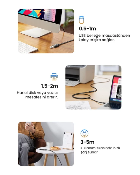 UGREEN USB 3.0 Uzatma Kablosu 2 Metre, Siyah, 10373 - Resim 8