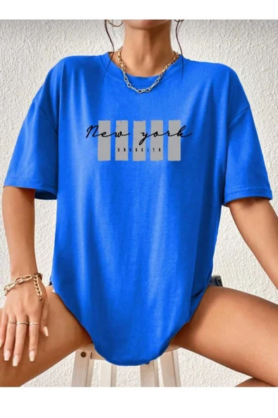 KOZİA OUTDOORS malkoçbey newyork broklıyn baskılı overisze unisex basic t-şhirt - Resim 2