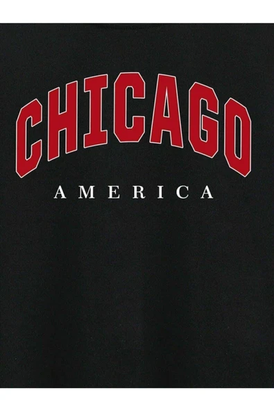 blackbonds Siyah Unisex Chicago America Baskılı Oversize Sweatshirt - Resim 6