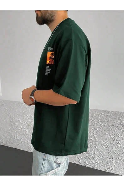 ülüteks collection UNİSEX KADIN/ERKEK SUMMER BEACH GÖĞÜS BASKILI OVERSİZE T-SHİRT - Resim 2