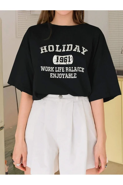 Pasage Unisex Siyah Bisiklet Yaka T-shirt - Resim 5