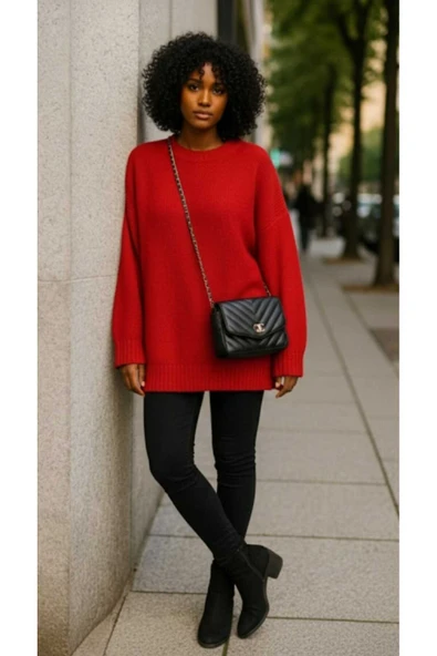 blackbonds Oversize Rahat Kalıp renkli Bisiklet Yaka Triko Kazak - Resim 6