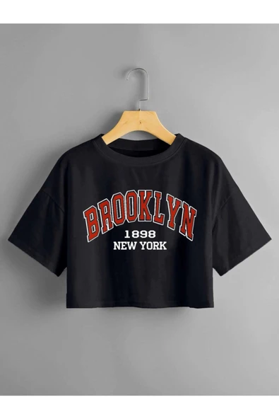 arıkoğlu kumaşçılık Brooklyn 1898 New York Baskılı Crop Oversize Penye T-shirt Tişört ürün görseli