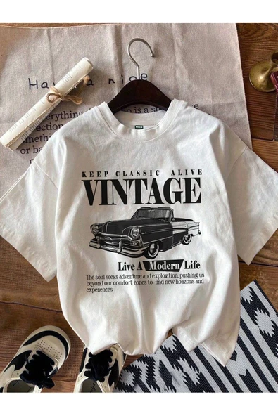 Alviora Newon Beyaz Vintage Baskılı T-shirt ürün görseli