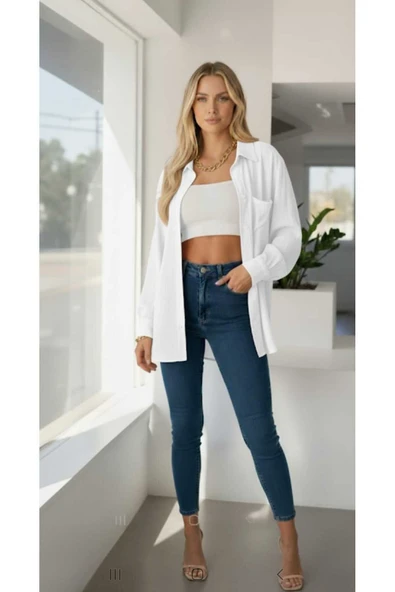 blackbonds Kadın Keten Gömlek Yazlık Oversize Gömlek Yeni Sezon - Resim 6