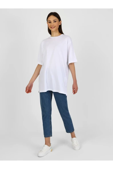 Benin Pamuk Kumaşlı Rahat Kalıp T-shirt - Beyaz - - Resim 5