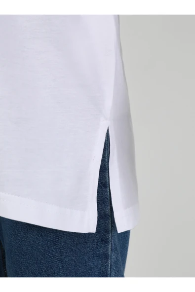 Benin Pamuk Kumaşlı Rahat Kalıp T-shirt - Beyaz - - Resim 4