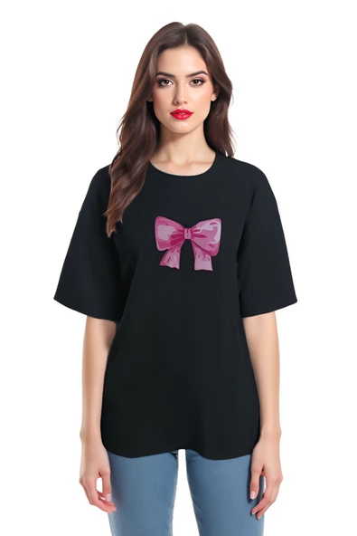 KOZİA OUTDOORS pembe fiyonk baskılı basic s-m-l-xl -6-13 yaş tişört ürün görseli