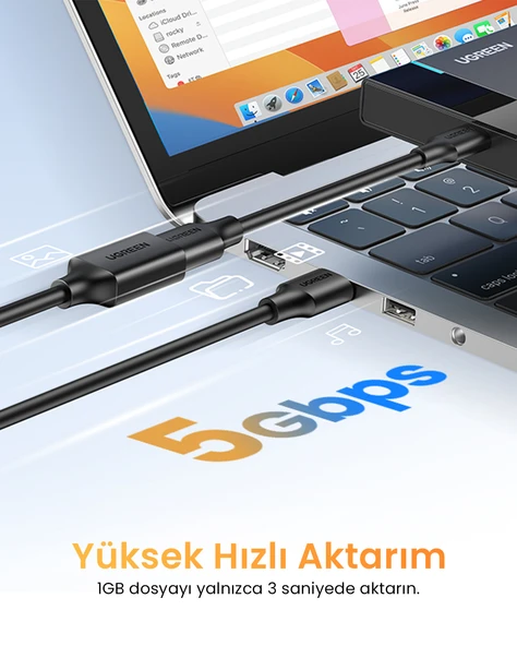 UGREEN USB 3.0 Uzatma Kablosu 2 Metre, Siyah, 10373 - Resim 9