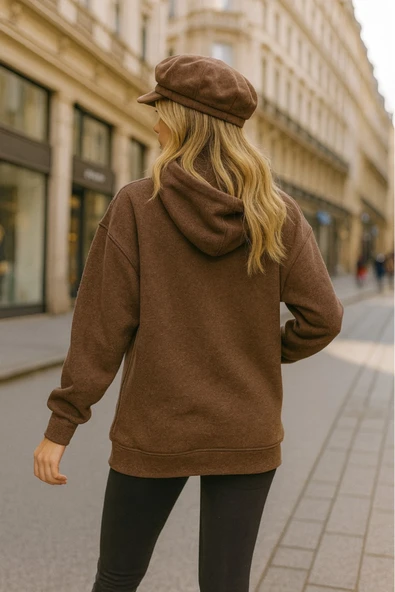 KOZİA OUTDOORS kurdela baskılı kadın kapuson basic swaetşhirt - Resim 4