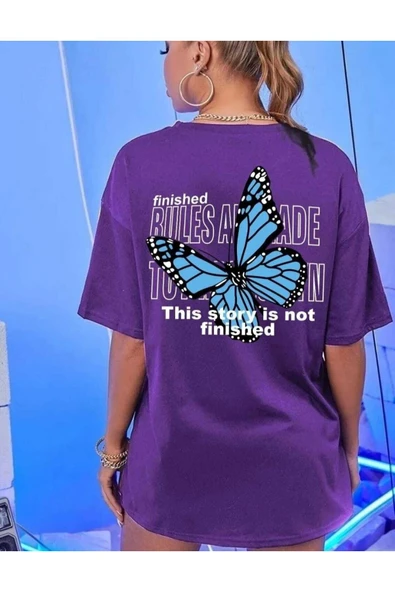 KOZİA OUTDOORS MALKOÇBEY MAVİ SIRT KELEBEK  BASKILI OVERSİZE UNİSEX BASİC T-ŞHİRT ürün görseli