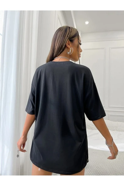 SeusCraft California West Coast Tişört - Siyah Baskılı Oversize Yazlık Kısa Kol T-Shirt Bisiklet Yaka - Resim 2