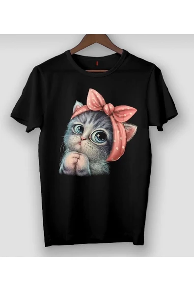 KOZİA OUTDOORS kedi baskılı oversize o yaka t-şhirt - Resim 2