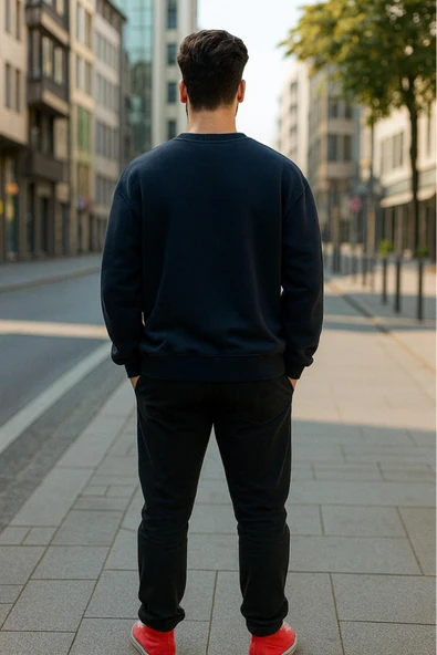 KOZİA OUTDOORS BLACK bisiklet yaka baskılı oversize erkek sweaşhirt - Resim 2