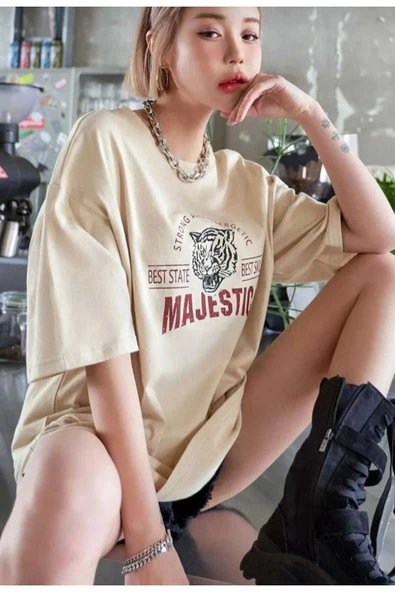 KOZİA OUTDOORS Yeni Sezon Majestic Baskılı Oversize Unisex Bisiklet Yaka Tişört ürün görseli