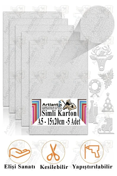 Simli Karton A5 15x20 cm 5 li 1 Paket Simli Fon Kartonu Parıltılı Kağıt Anasınıfı Kreş Etkinlik Proje Dekoratif - Resim 4