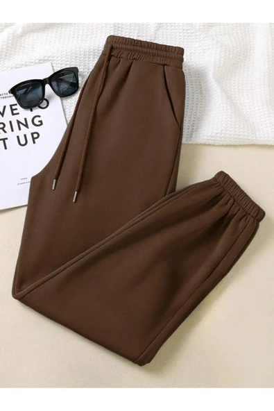 blackbonds Unisex 3 İplik Şardonlu Düz Yüksel Bel Lastikli Paça Cepli Jogger Eşofman Altı - Resim 6