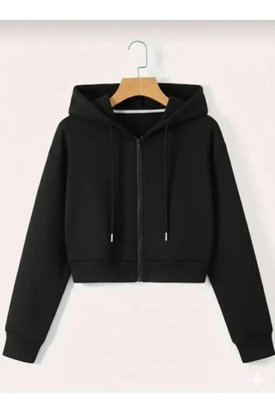 blackbonds gri fermuarlı 3 iplik crop - Resim 9