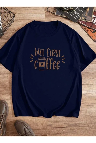 KOZİA OUTDOORS but first coffee baskılı overize basic o yaka t-şhirt - Resim 2