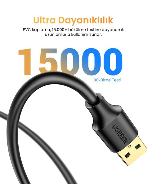 UGREEN USB 3.0 Uzatma Kablosu 1.5 Metre, Siyah, 30126 - Resim 6
