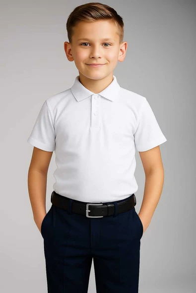 blackbonds Beyaz Unısex Penye Polo Yaka Okul ürün görseli