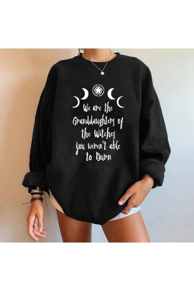 blackbonds Granddaughters Ay Yıldız Baskılı Oversıze Siyah Sweatshirt ürün görseli
