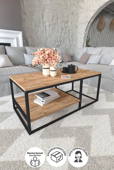 Bofigo Metal Orta Sehpa 2 Raflı Orta Sehpa Dekoratif Sehpa Nisa Çam ürün görseli