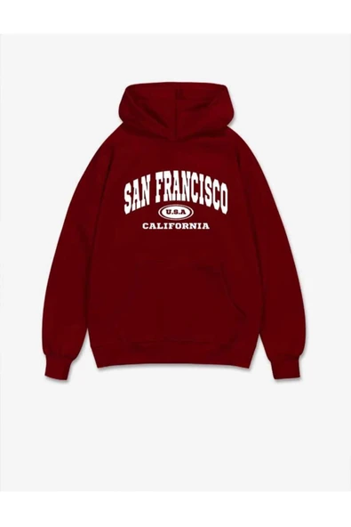 KOZİA OUTDOORS malkoçbey bordo kapüşonlu oversize unisex swetşhirt ürün görseli