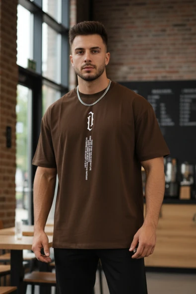 KOZİA OUTDOORS dikey baskılı o yaka oversize unisex basic t-şhirt - Resim 9