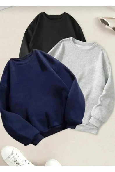 blackbonds 3lü kombin rekler baskısız basic bisiklet yaka sweatşhirt - Resim 6