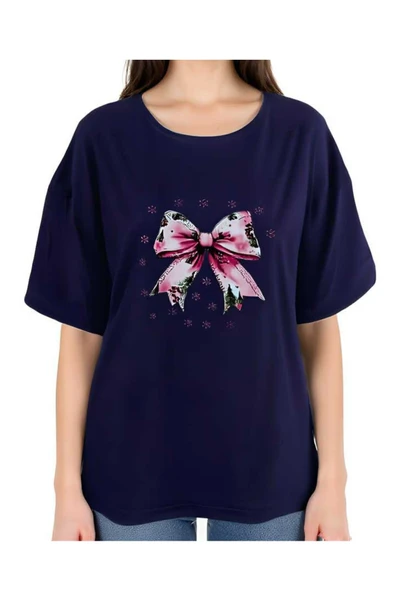 KOZİA OUTDOORS kartaneli fiyonk baskılı kadın bisiklet yaka basic tişört - Resim 6