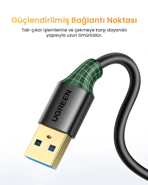 UGREEN USB 3.0 Uzatma Kablosu 2 Metre, Siyah, 10373 - Resim 3